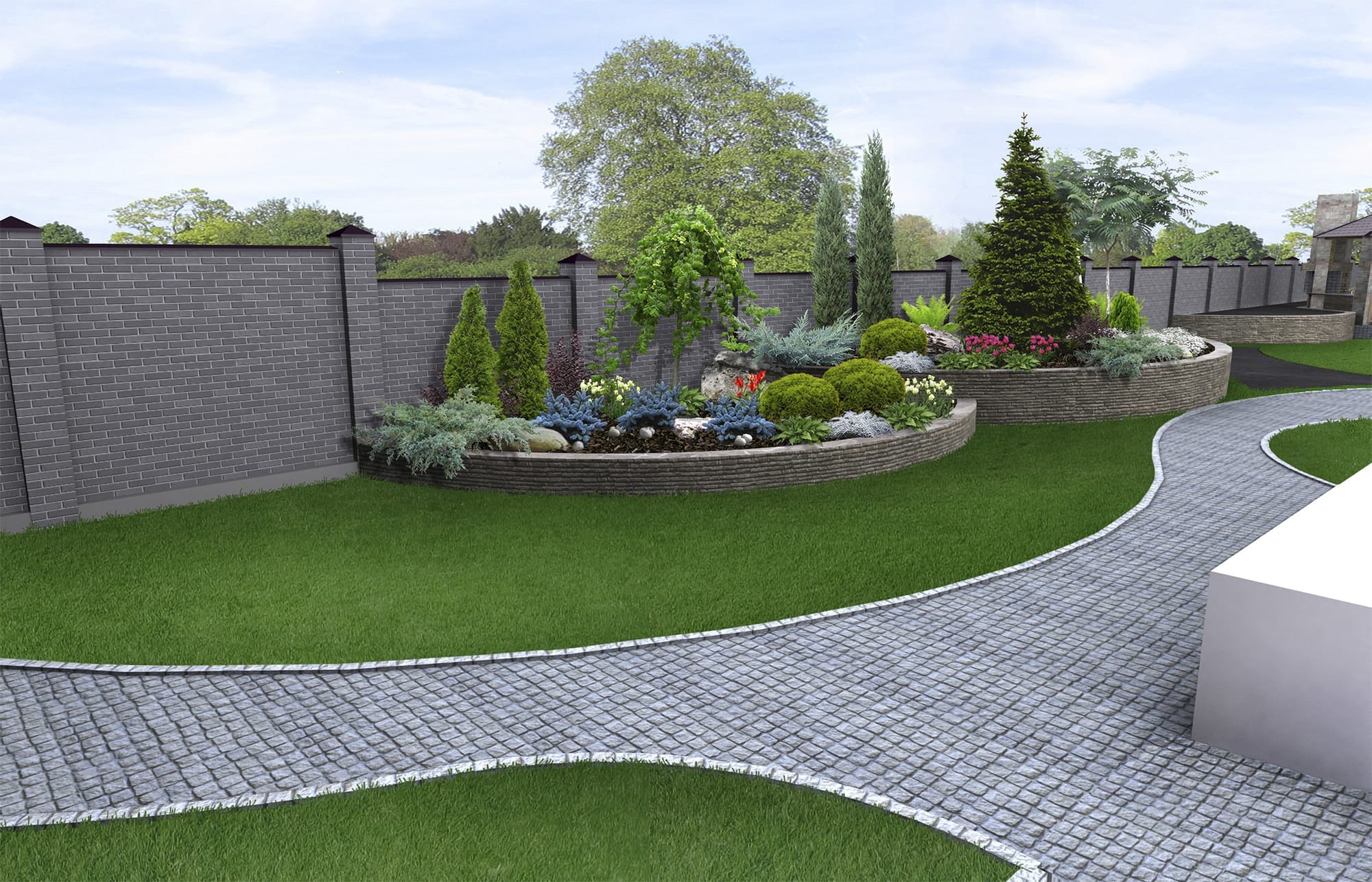 Brick edging on a lawn
